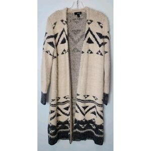 A.N.A. White Gray AZTEC Open Cardigan‎ Women's Sweater Size Small Long Geometric